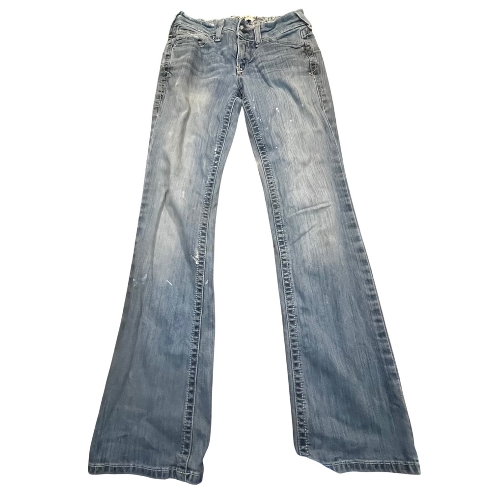 Ariat REAL Denim Womens 28R Bootcut Jeans Medium Wash Distressed Paint Splatter